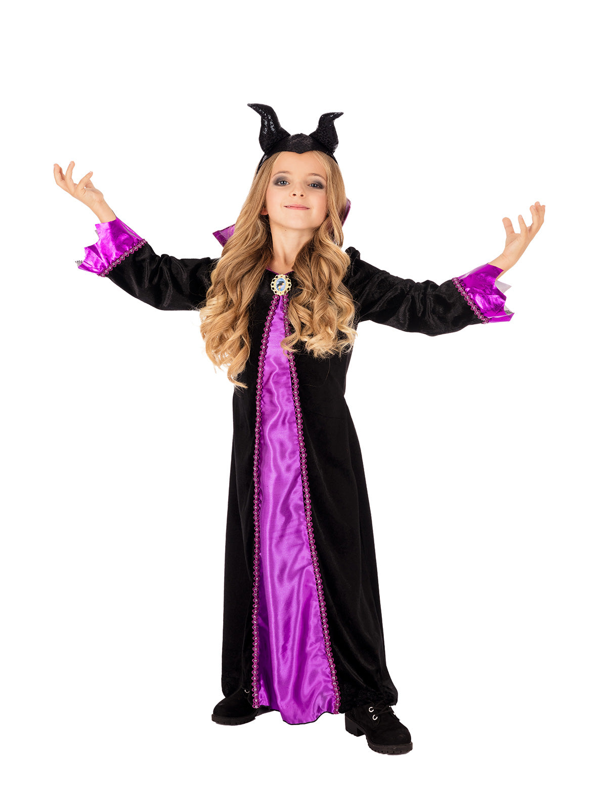 Maleficent Deluxe Costume Girls Disney Dress with Collar and Horn Headband