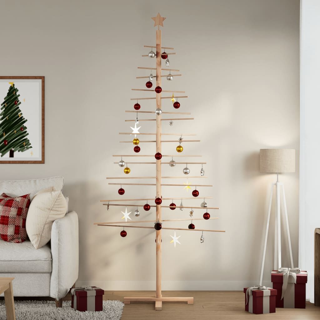 Wooden Christmas Tree 210cm Solid Pine Wood DIY Decor Bamboo Branches Rustic