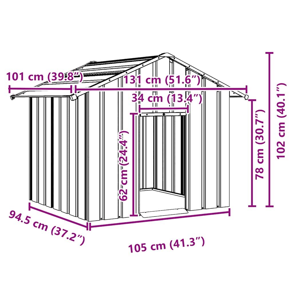 Dog House with Roof Galvanised Steel Outdoor Kennel 131x101x102cm Pet Shelter