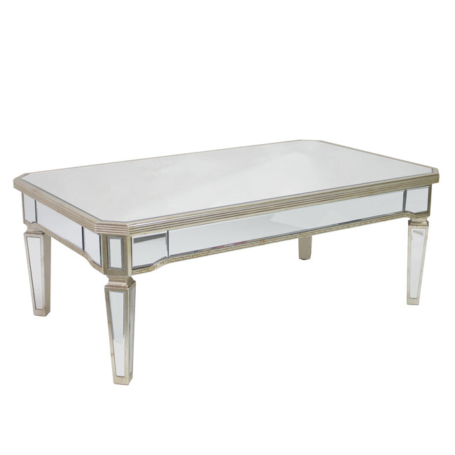 Mirrored Rectangular Coffee Table Antique Ribbed Gold Leaf Hollywood Decor