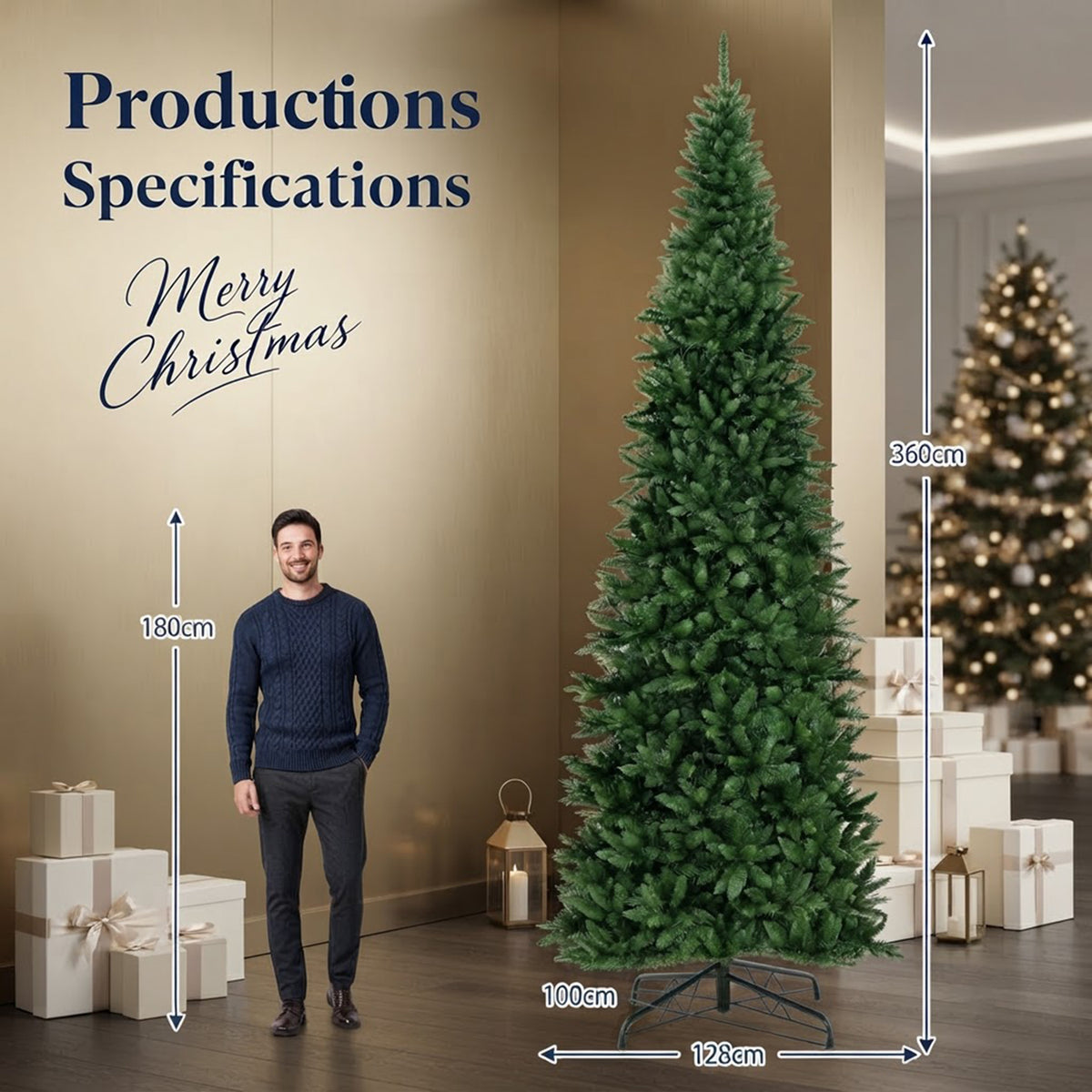 Pre-Lit Hinged Christmas Tree 360cm 800 Warm White LED Quick Power Connector