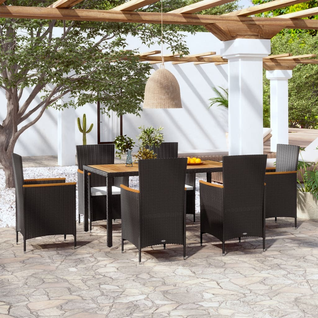 7 Piece Outdoor Dining Set with Cushions Poly Rattan Garden Patio Furniture