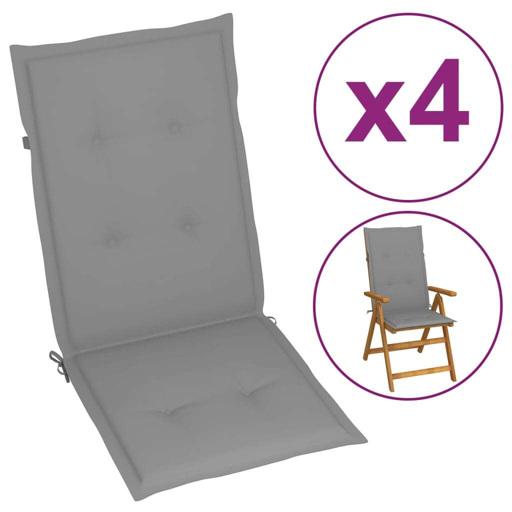 Garden Highback Chair Cushion 4pcs Fabric Foam 120x50x3cm Outdoor Grey