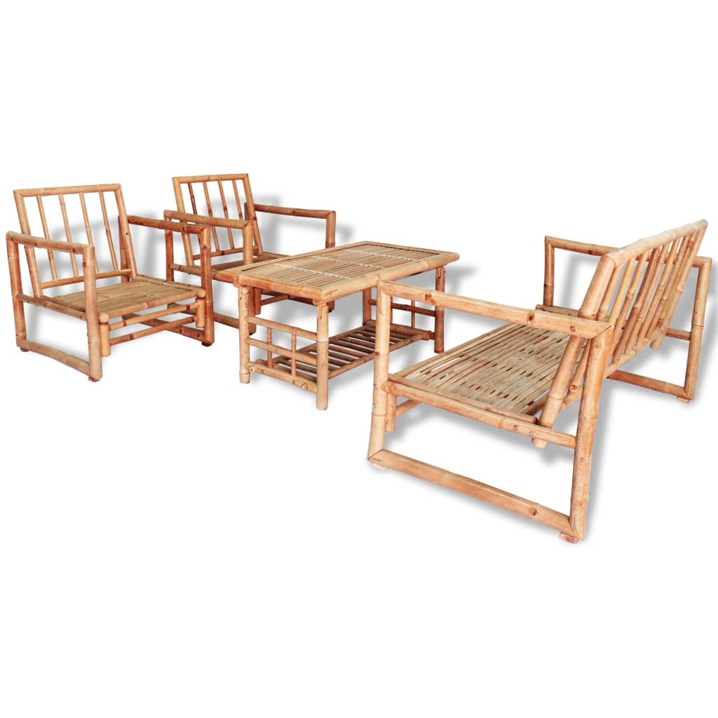 4 Piece Garden Lounge Set with Cushions Bamboo Outdoor Sofa Table Natural