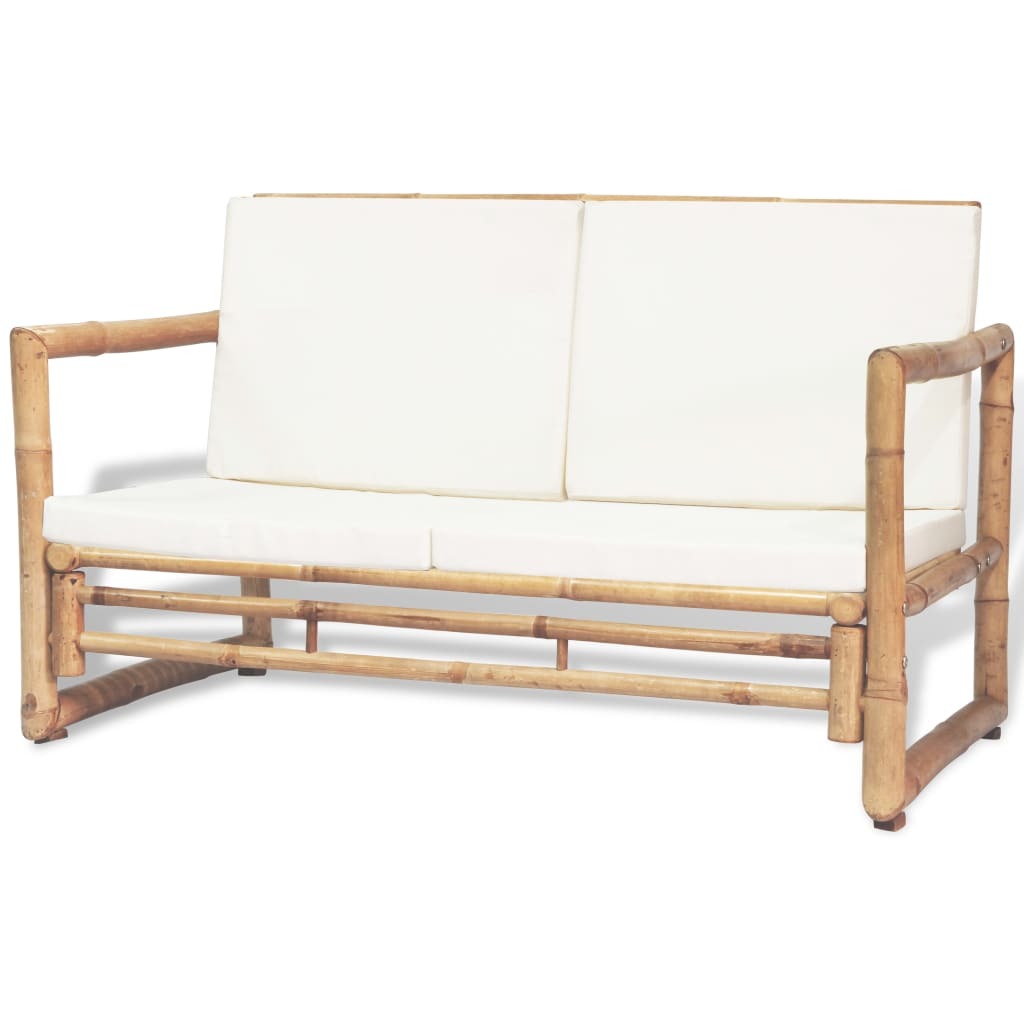 4 Piece Garden Lounge Set with Cushions Bamboo Outdoor Sofa Table Natural