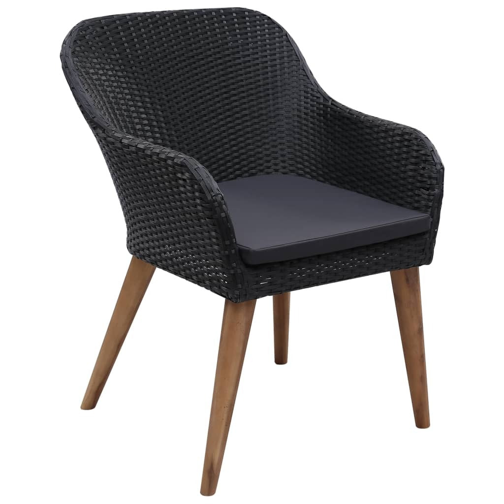 Outdoor Chairs with Cushions Set of 2 Poly Rattan Garden Patio Seat Black