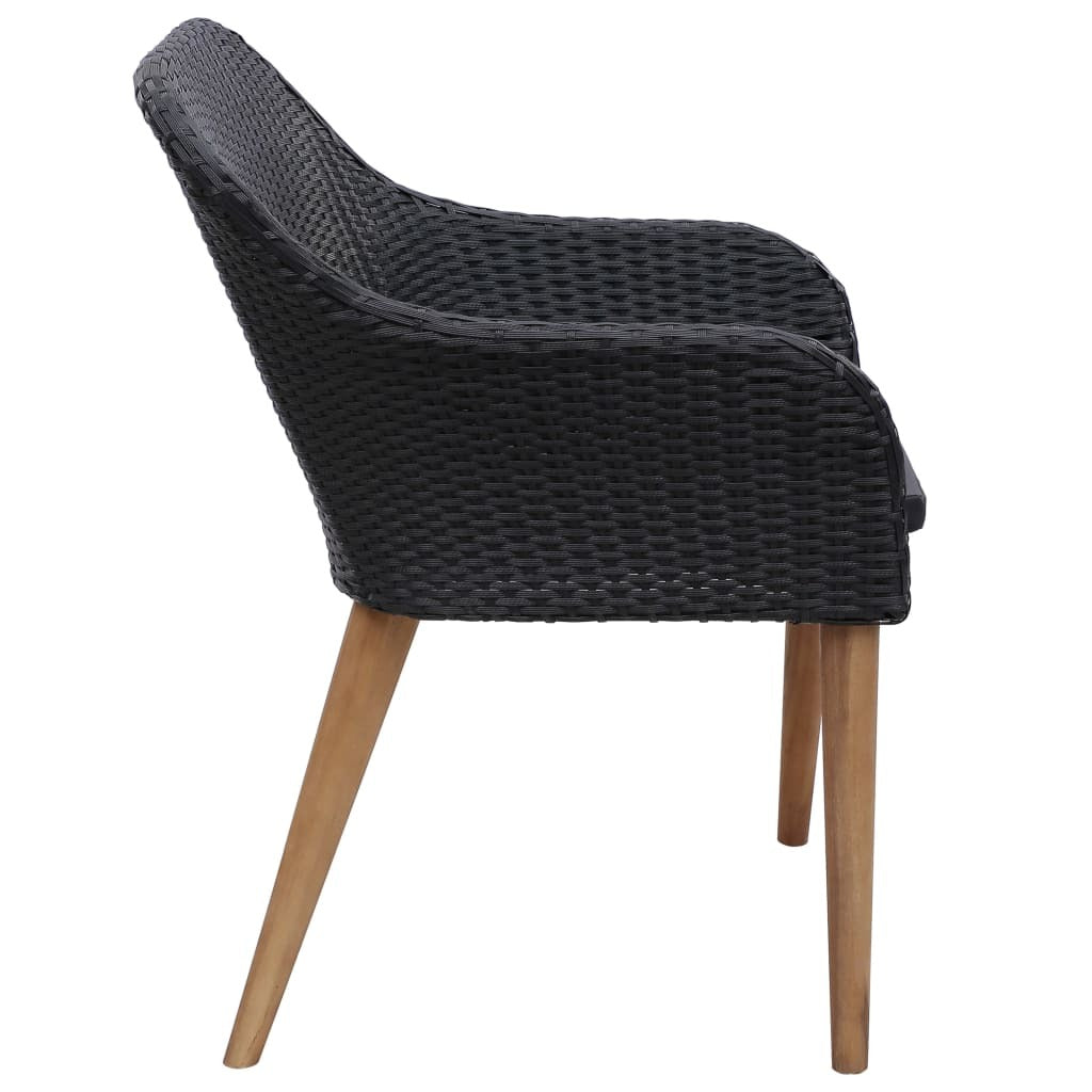 Outdoor Chairs with Cushions Set of 2 Poly Rattan Garden Patio Seat Black