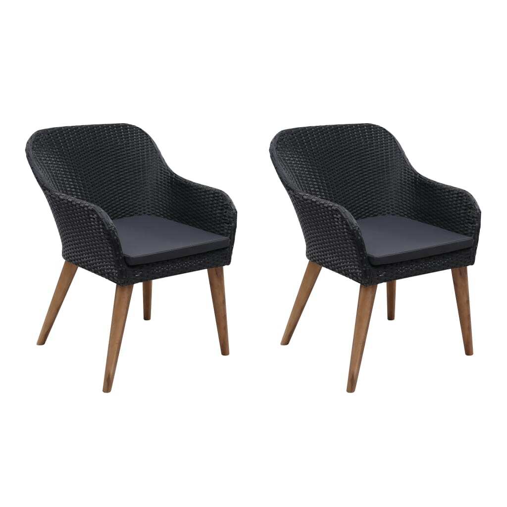 Outdoor Chairs with Cushions Set of 2 Poly Rattan Garden Patio Seat Black