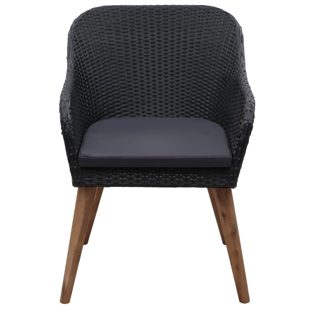 Outdoor Chairs with Cushions Set of 2 Poly Rattan Garden Patio Seat Black