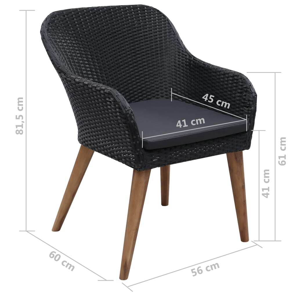 Outdoor Chairs with Cushions Set of 2 Poly Rattan Garden Patio Seat Black