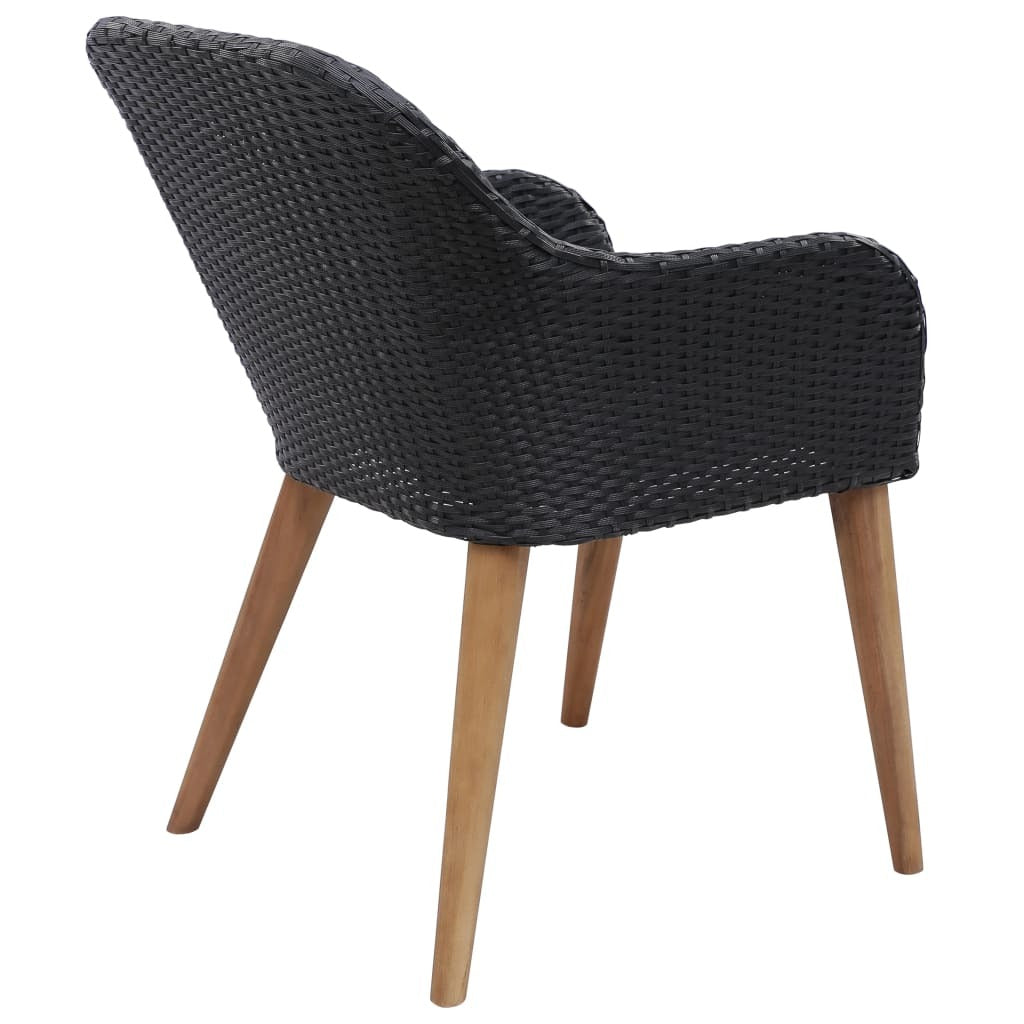 Outdoor Chairs with Cushions Set of 2 Poly Rattan Garden Patio Seat Black