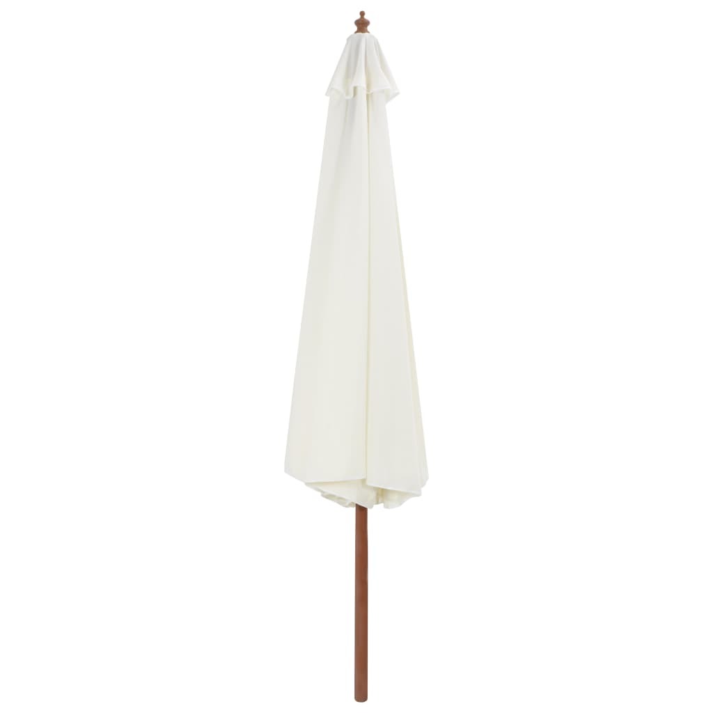 Garden Parasol Outdoor Umbrella Wooden Pole Pulley System Sand White 350cm
