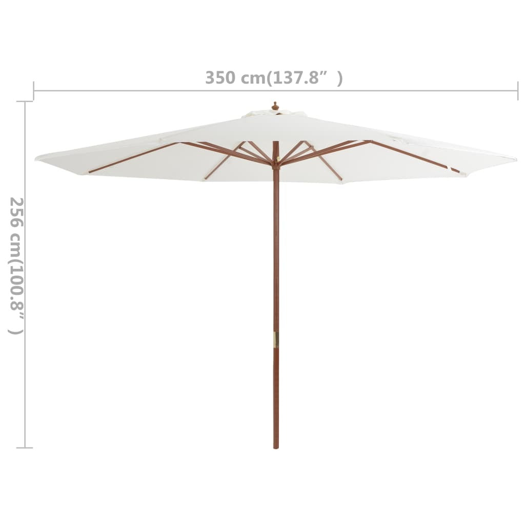 Garden Parasol Outdoor Umbrella Wooden Pole Pulley System Sand White 350cm