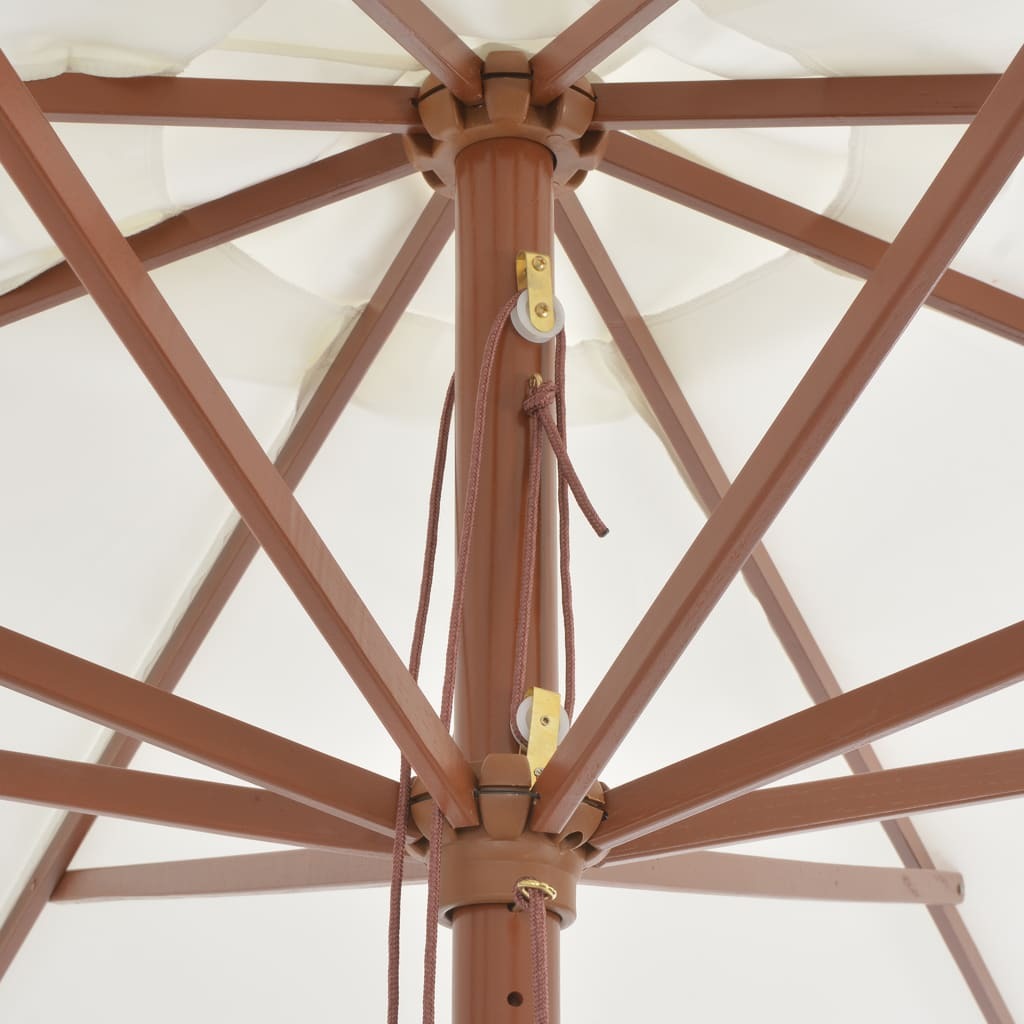 Garden Parasol Outdoor Umbrella Wooden Pole Pulley System Sand White 350cm