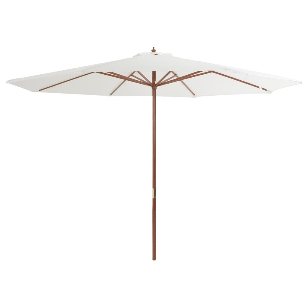 Garden Parasol Outdoor Umbrella Wooden Pole Pulley System Sand White 350cm