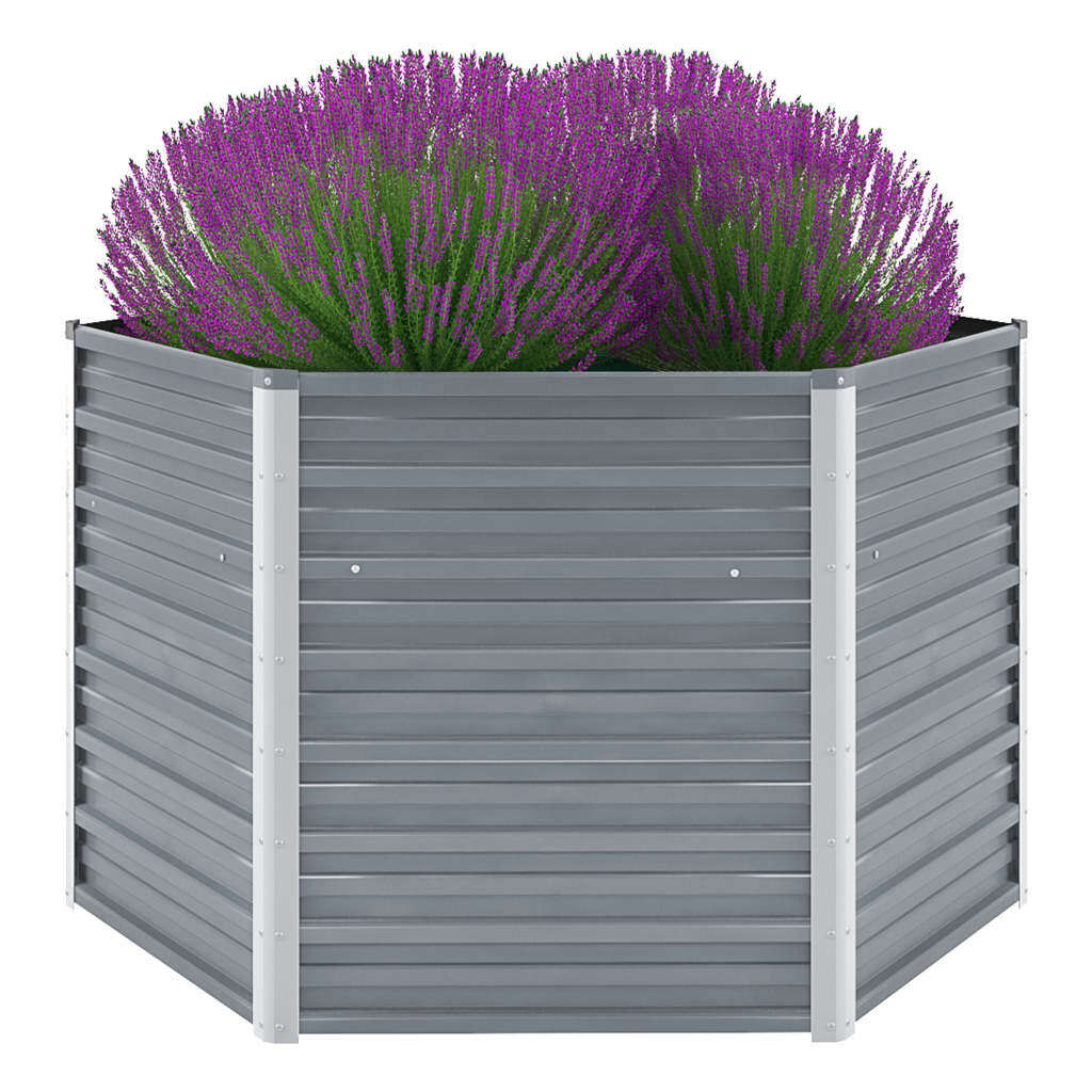 Garden Raised Bed Planter Hexagonal Galvanised Steel Grey 129x129x77cm