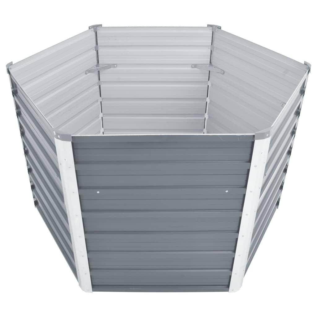 Garden Raised Bed Planter Hexagonal Galvanised Steel Grey 129x129x77cm