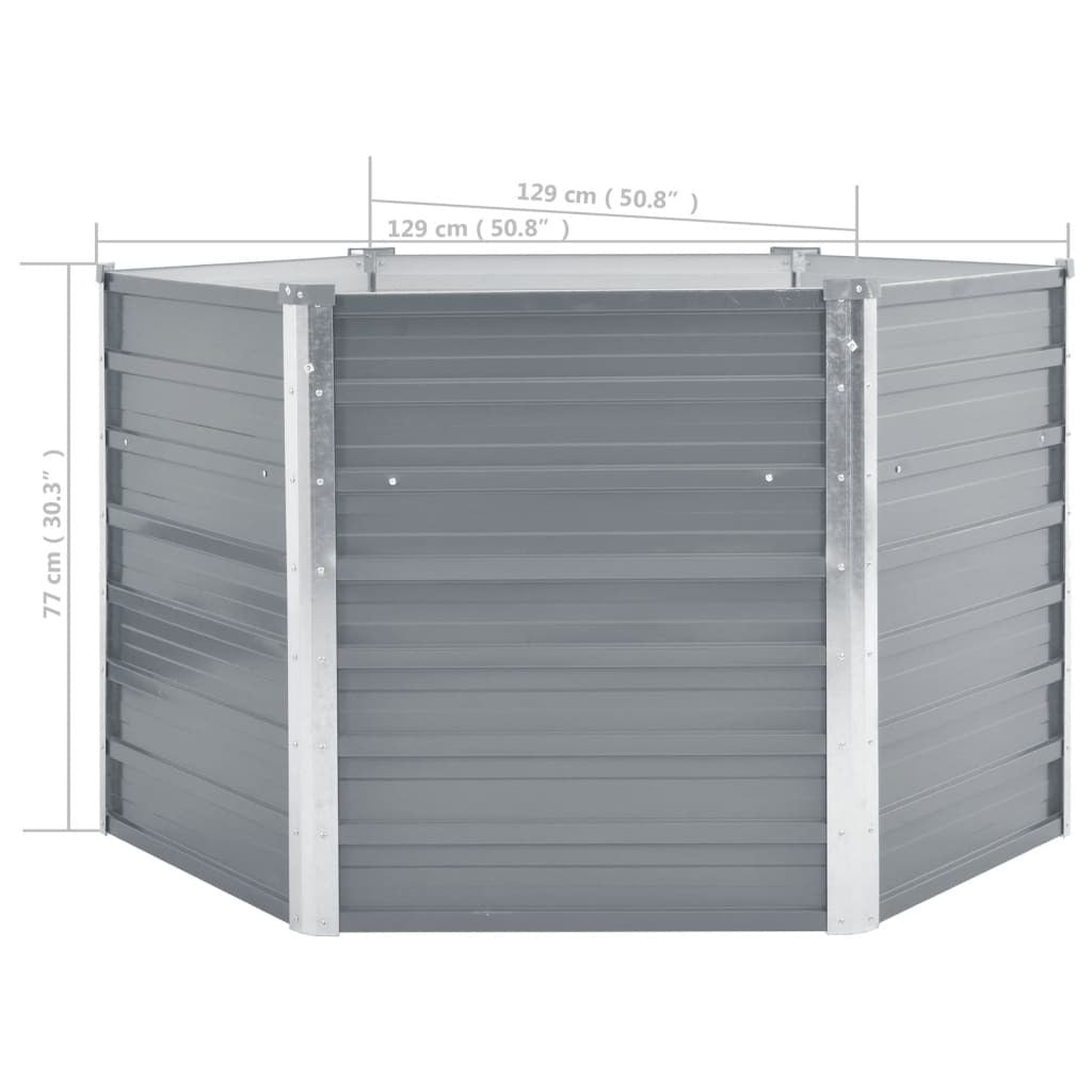 Garden Raised Bed Planter Hexagonal Galvanised Steel Grey 129x129x77cm