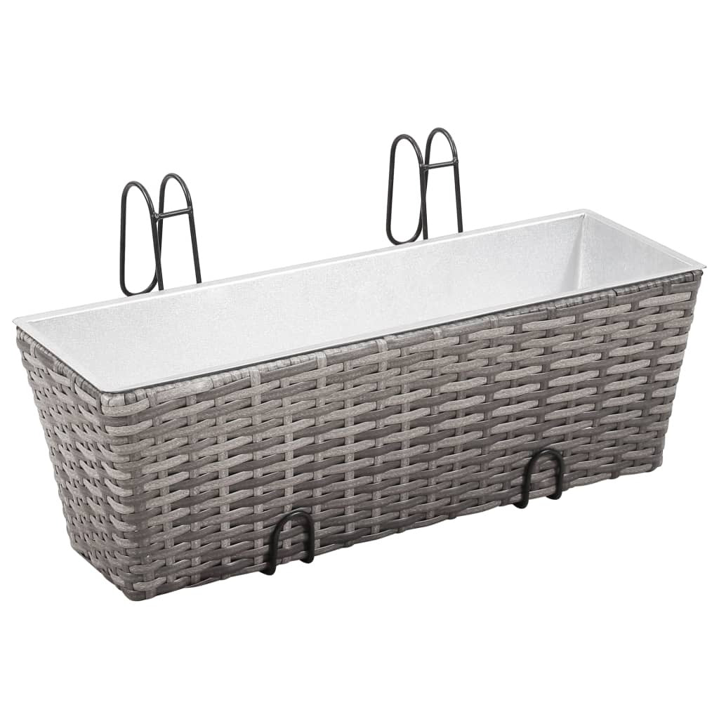 Balcony Raised Bed Planters Set of 2 Poly Rattan Grey with Hooks 50cm