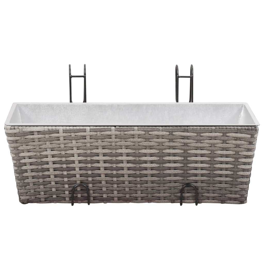 Balcony Raised Bed Planters Set of 2 Poly Rattan Grey with Hooks 50cm