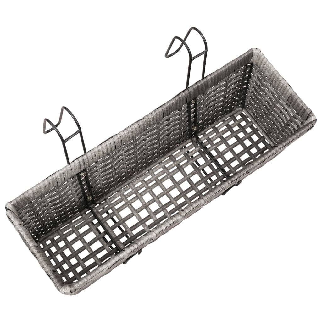 Balcony Raised Bed Planters Set of 2 Poly Rattan Grey with Hooks 50cm