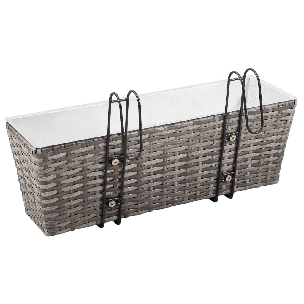 Balcony Raised Bed Planters Set of 2 Poly Rattan Grey with Hooks 50cm