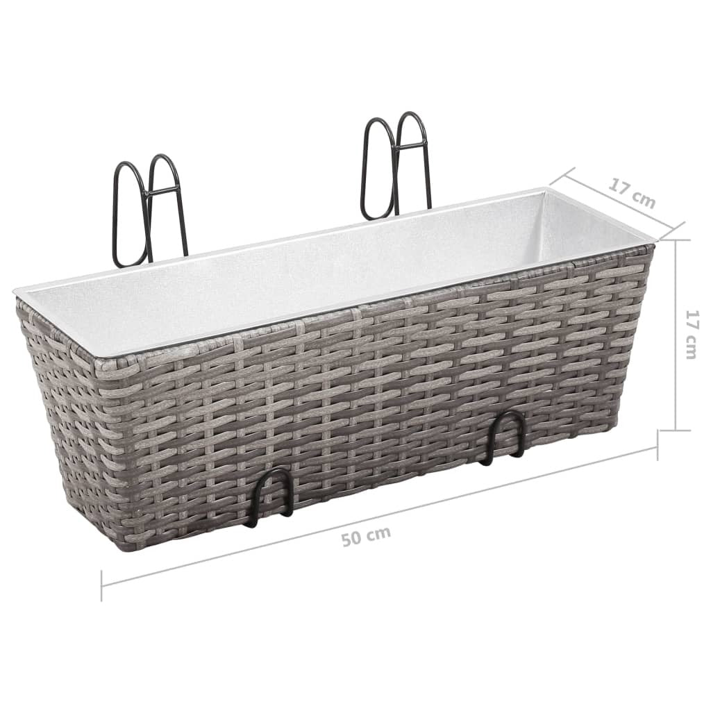 Balcony Raised Bed Planters Set of 2 Poly Rattan Grey with Hooks 50cm