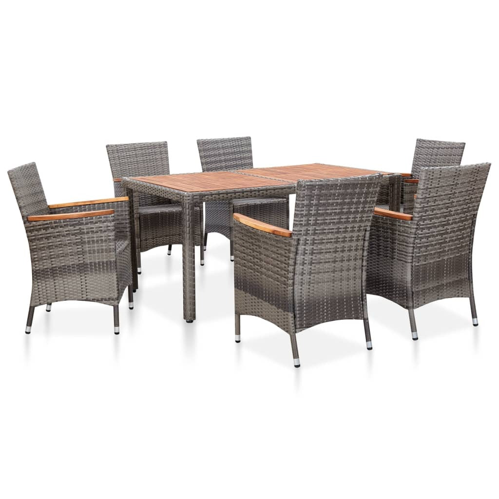 7 Piece Garden Dining Set with Cushions Poly Rattan Outdoor Patio Table Grey