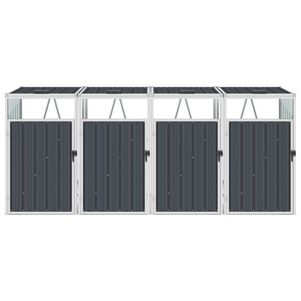 Garbage Bin Shed Galvanised Steel Quadruple Anthracite 286x81x121cm