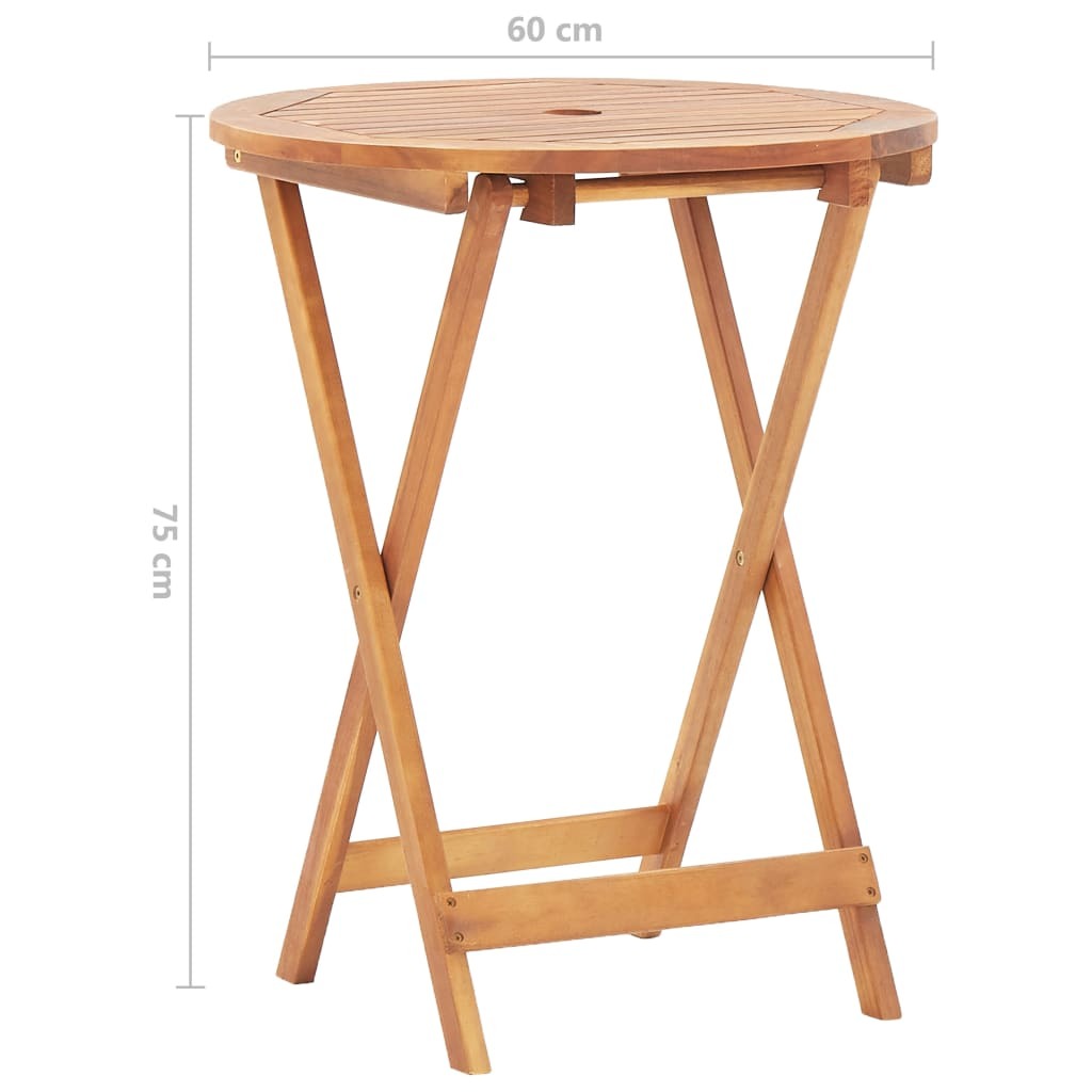 Folding Garden Table Outdoor Round Solid Acacia Wood 60cm Parasol Hole