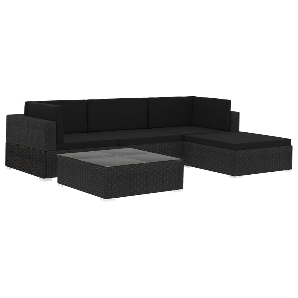 5 Piece Garden Lounge Set with Cushions Poly Rattan Outdoor Sofa Set Black