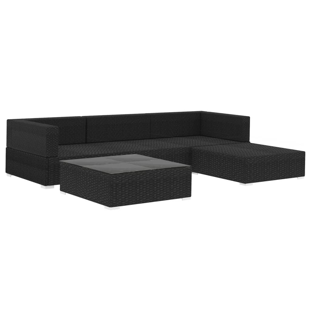 5 Piece Garden Lounge Set with Cushions Poly Rattan Outdoor Sofa Set Black