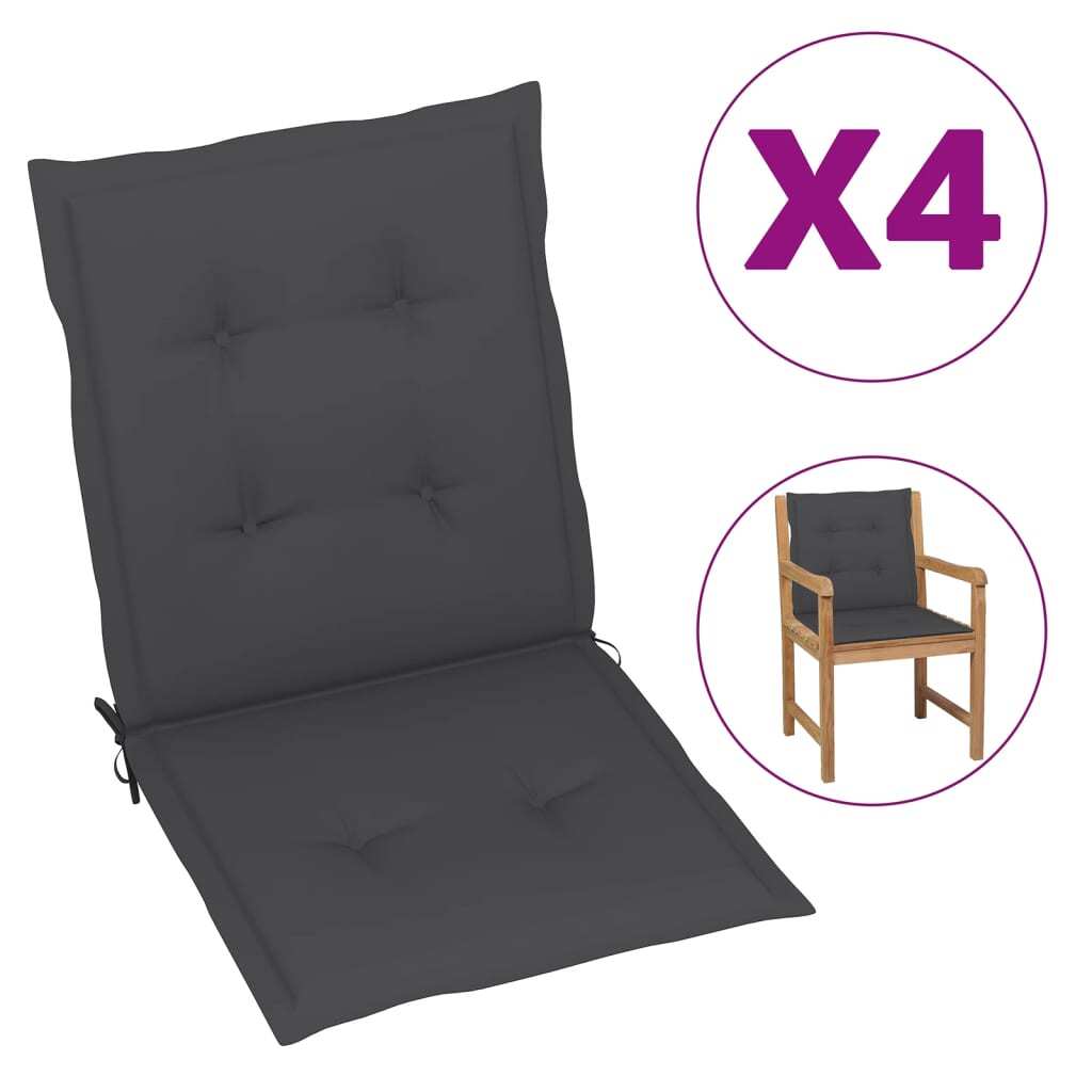 Lowback Chair Cushions Set of 4 Outdoor Oxford Fabric Anthracite Non-Slip