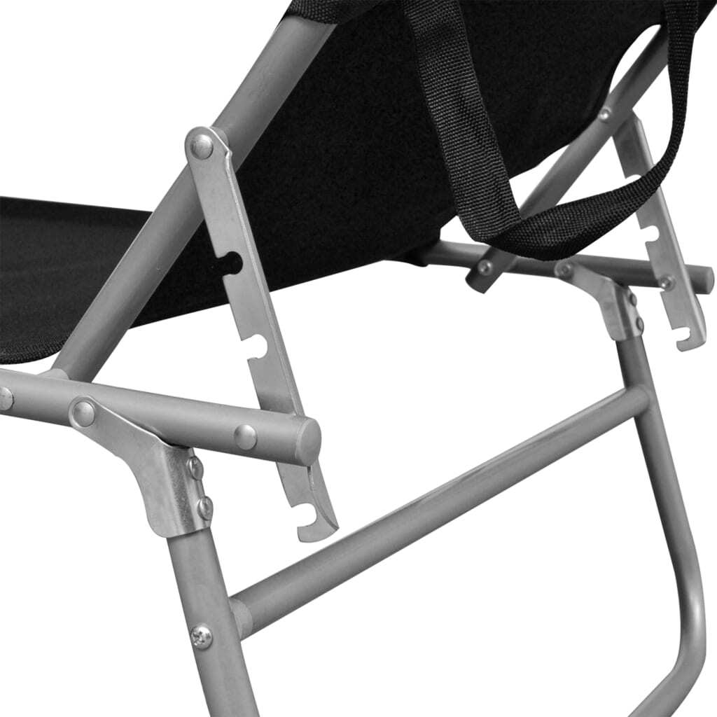 Outdoor Folding Sun Lounger Chair with Adjustable Canopy Black Aluminium 110kg