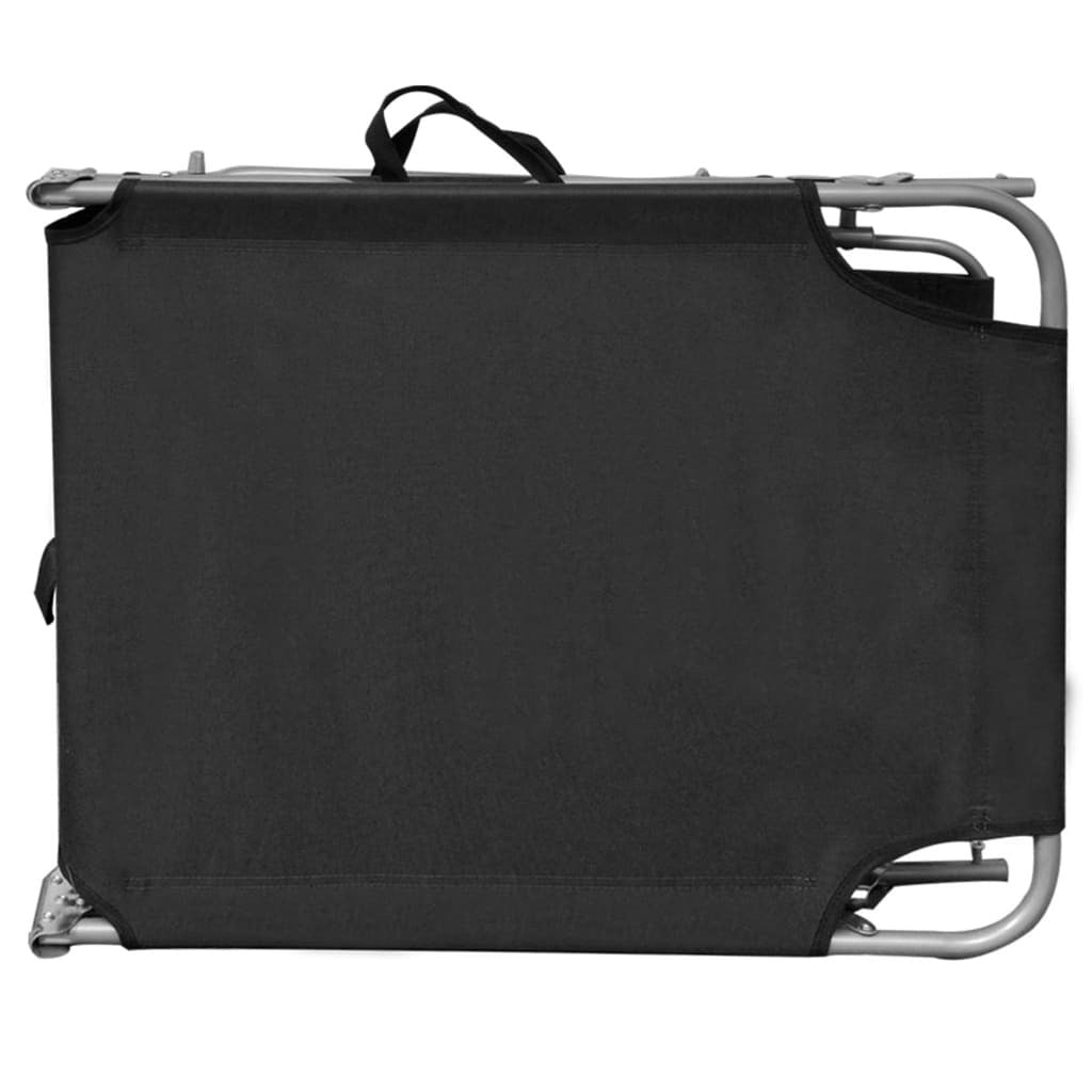Outdoor Folding Sun Lounger Chair with Adjustable Canopy Black Aluminium 110kg