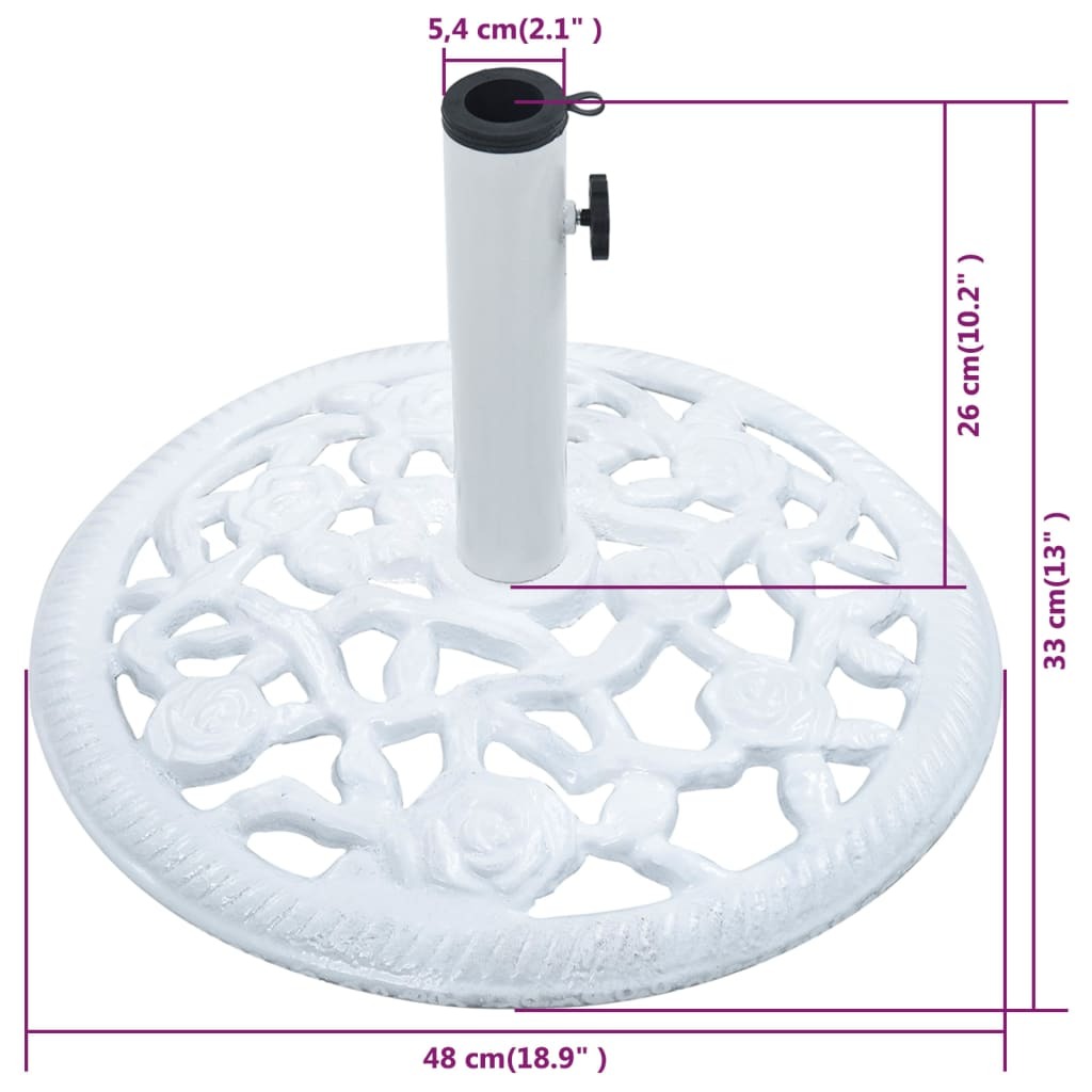 Cast Iron Umbrella Base White 12kg 48cm Stand Patio Outdoor Parasol Holder