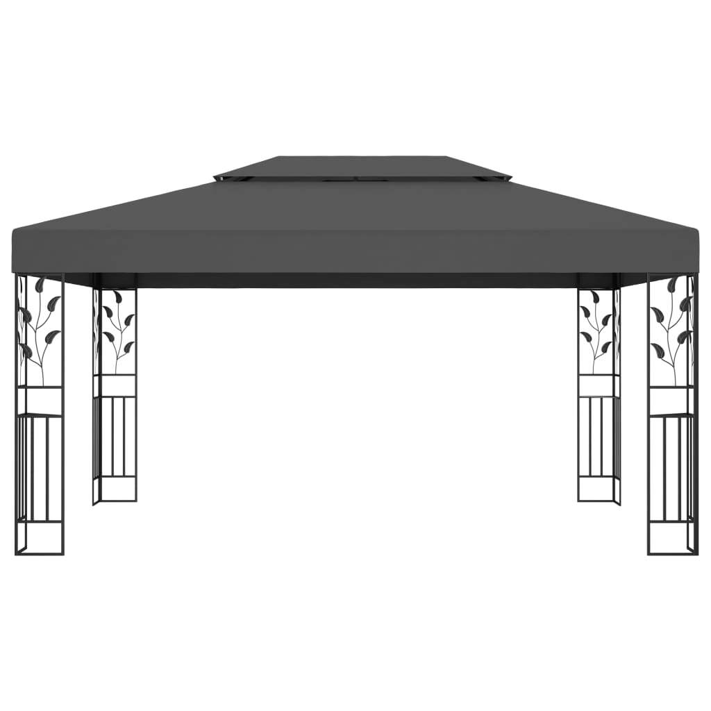 Gazebo with Double Roof Powder-Coated Steel Water-Resistant 3x4m Anthracite