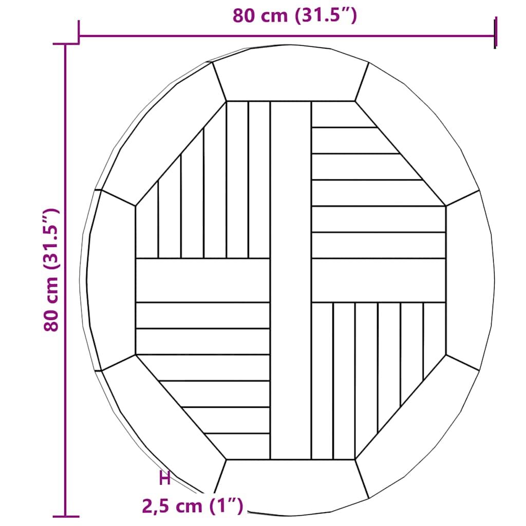 Table Top Solid Teak Wood Round Dining Garden Replacement 80cm Natural