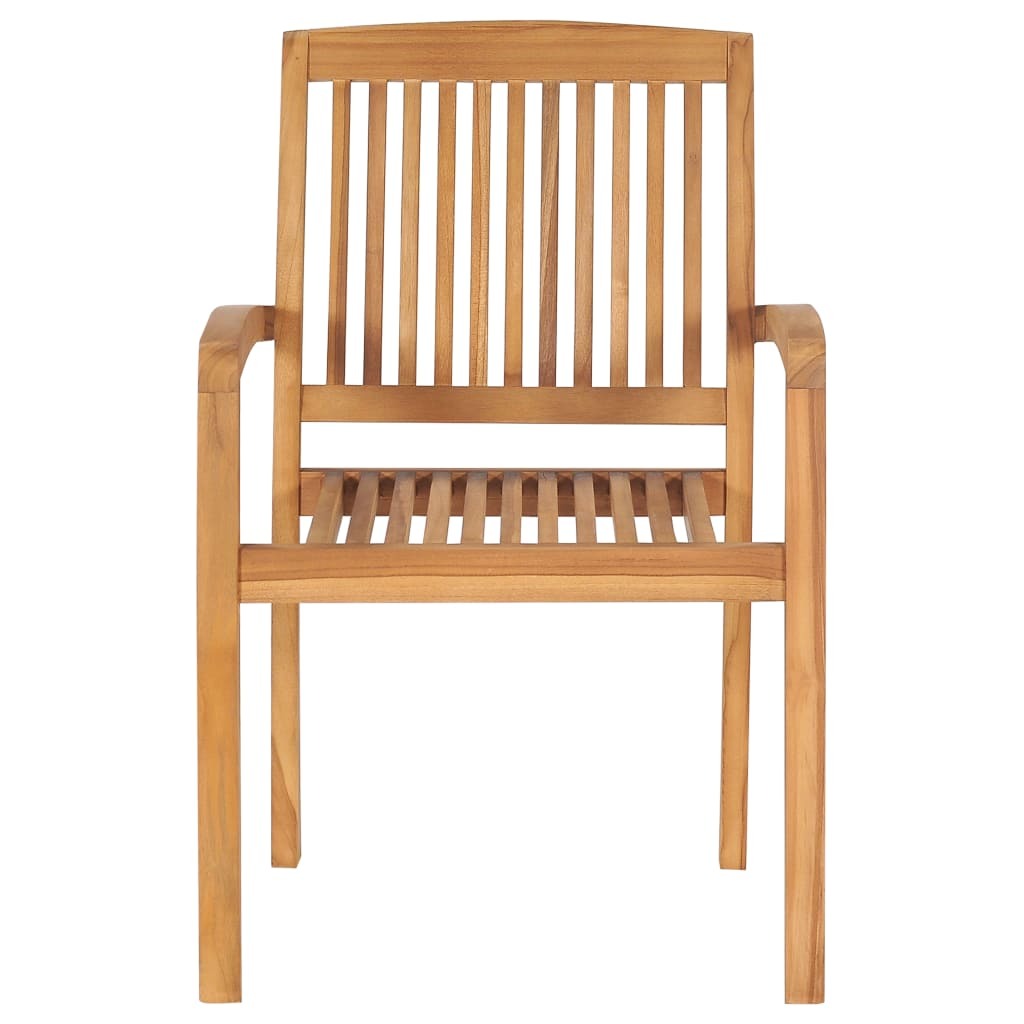 Stacking Garden Dining Chairs Set of 2 Solid Teak Wood Outdoor Patio Natural