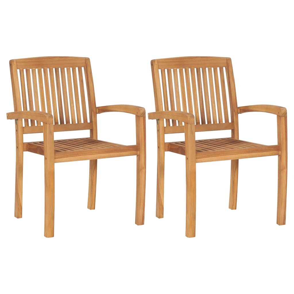 Stacking Garden Dining Chairs Set of 2 Solid Teak Wood Outdoor Patio Natural