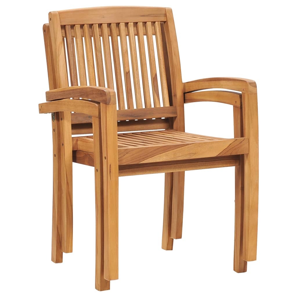 Stacking Garden Dining Chairs Set of 2 Solid Teak Wood Outdoor Patio Natural