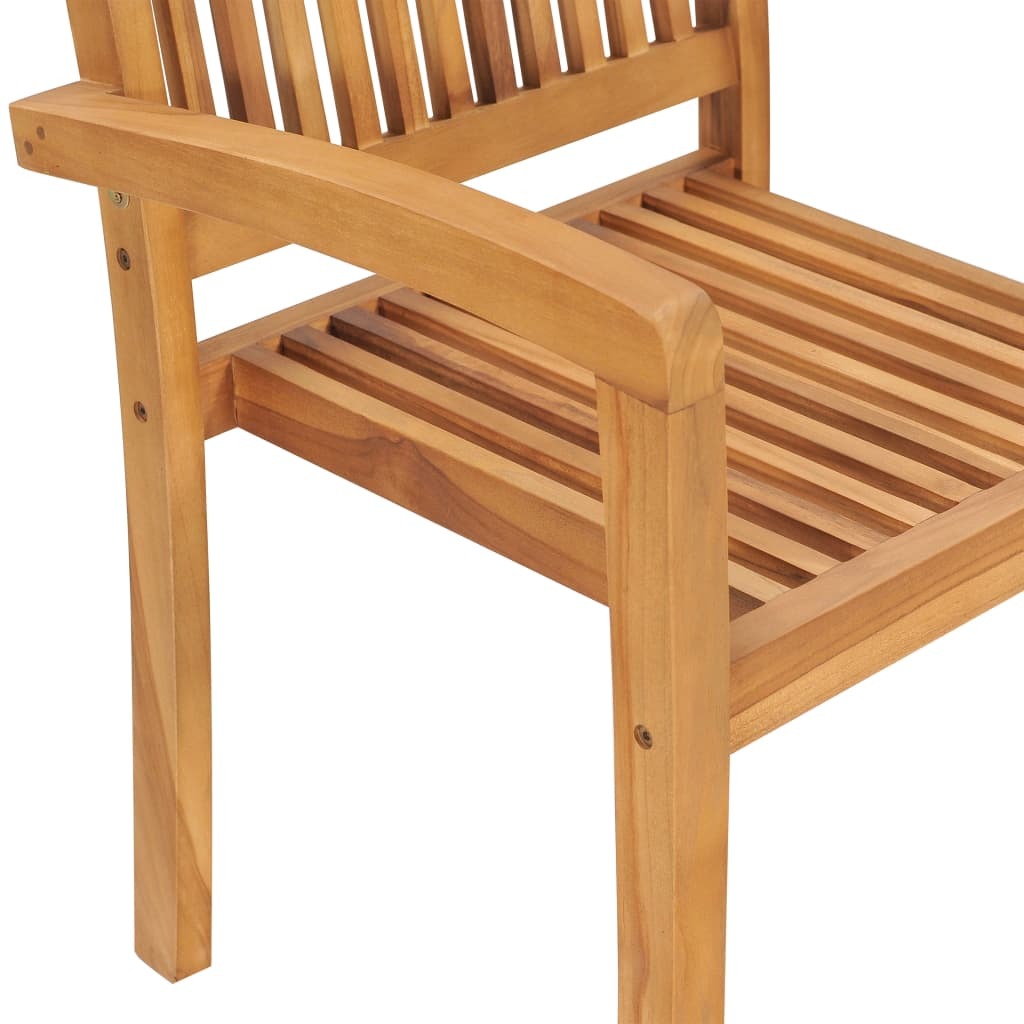 Stacking Garden Dining Chairs Set of 2 Solid Teak Wood Outdoor Patio Natural