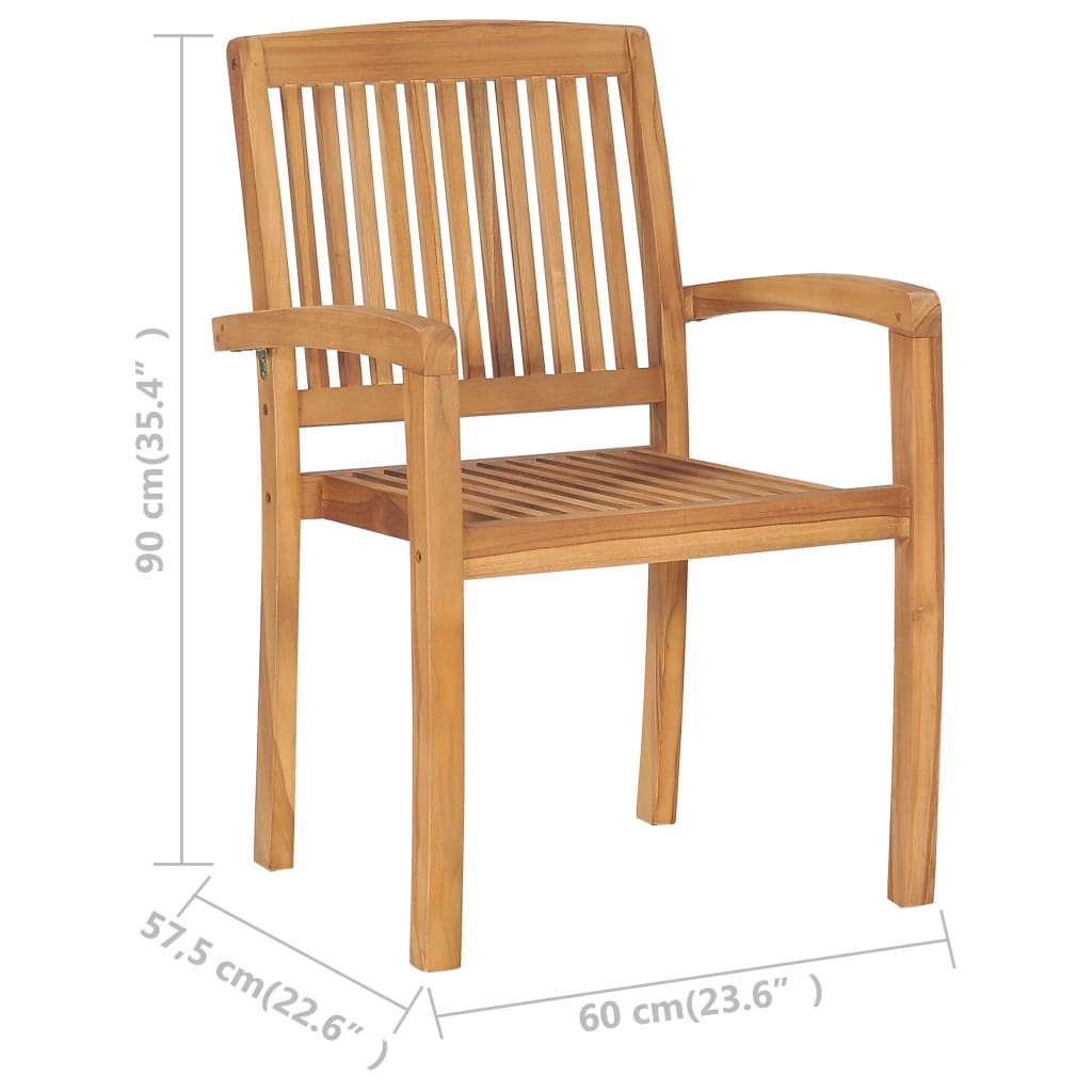 Stacking Garden Dining Chairs Set of 2 Solid Teak Wood Outdoor Patio Natural