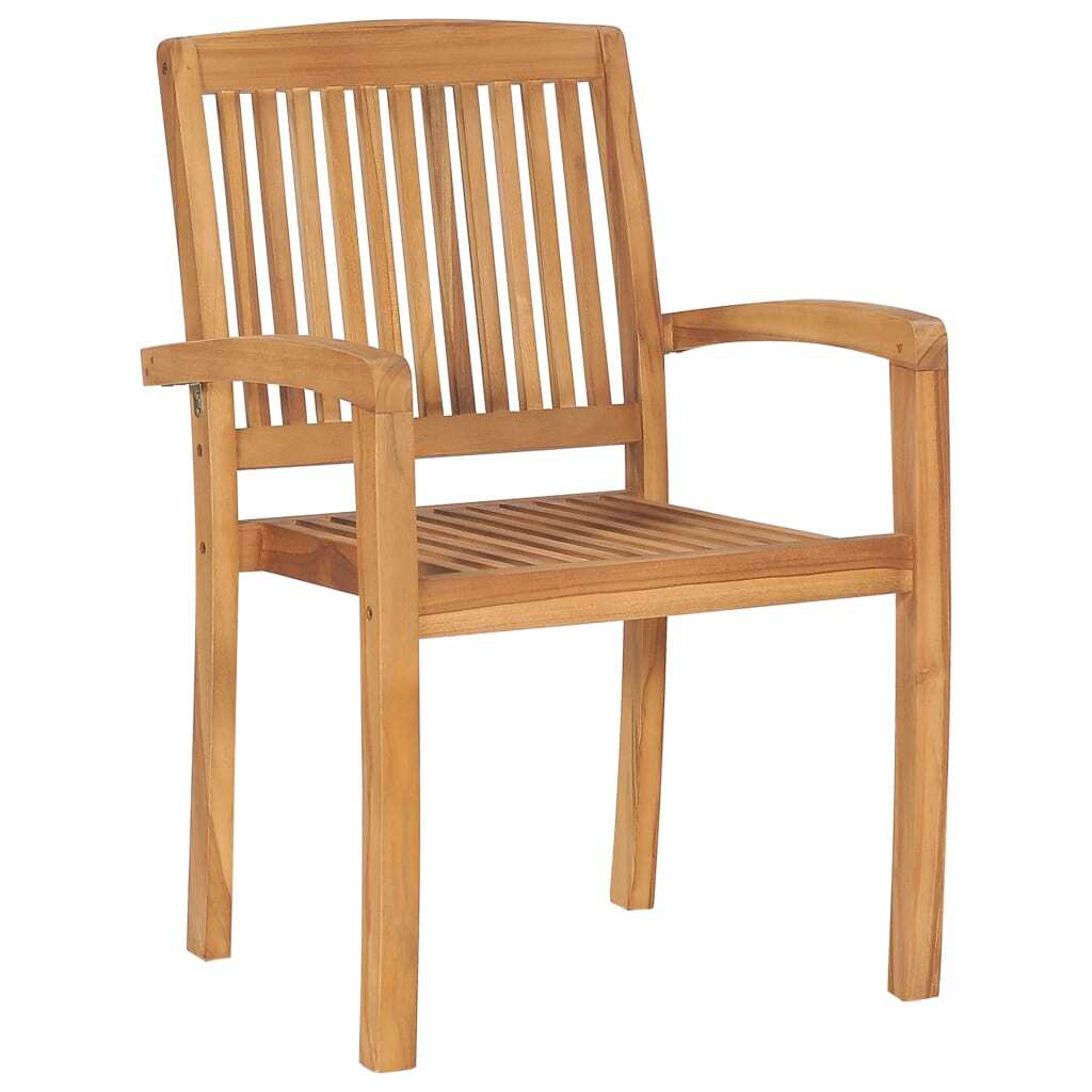Stacking Garden Dining Chairs Set of 2 Solid Teak Wood Outdoor Patio Natural