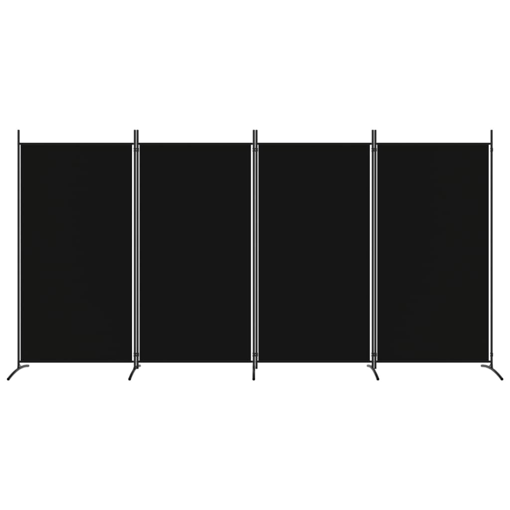 4-Panel Room Divider Black 346x180 cm Fabric