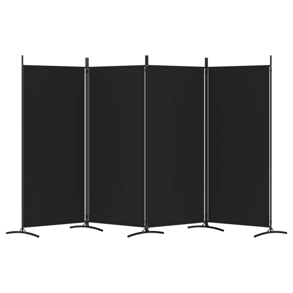 4-Panel Room Divider Black 346x180 cm Fabric