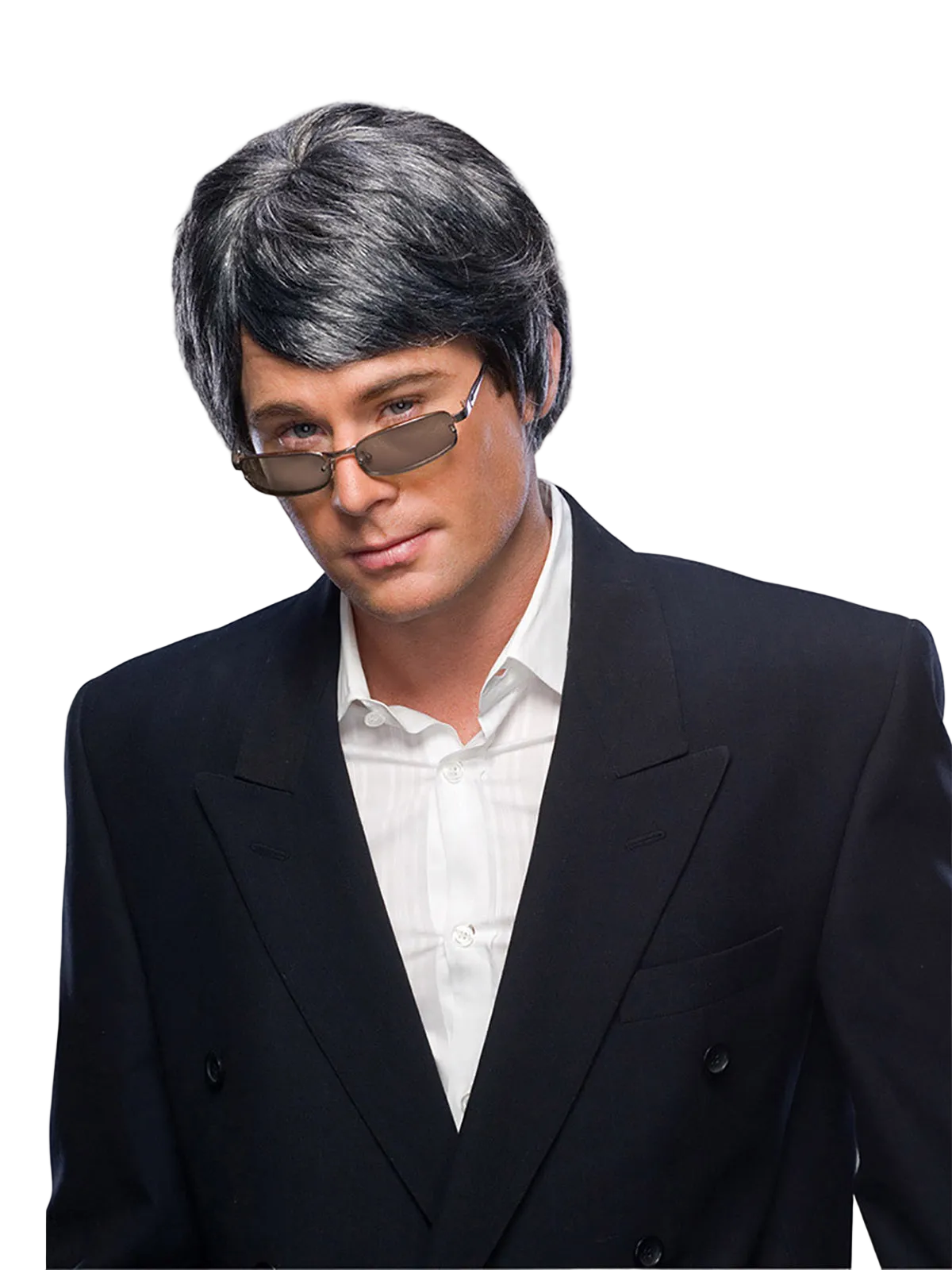 Grey Men's Wig for Adults with Short Black and Grey Hair Streaks