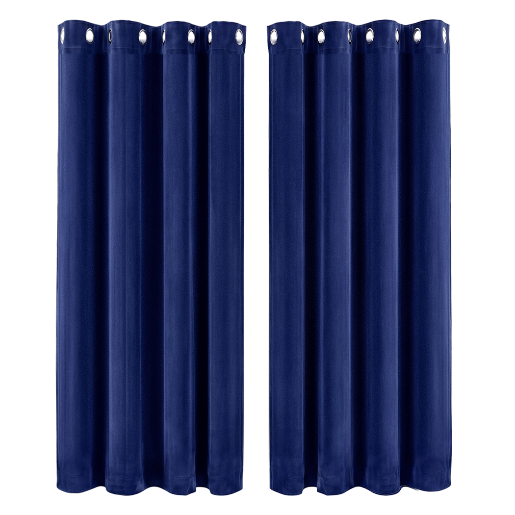 Marlow Thick Thermal Blackout Curtains Velvet 46x54 Inch Eyelet Ring Top Blue-2072893568934088712