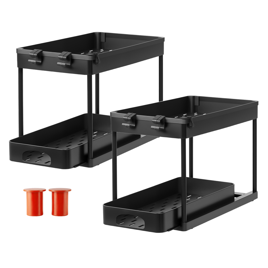 Toque 2 x Under Sink Organizer 2 Tiers Storage Sliding Drainage Kitchen Bathroom-2065254301634269192