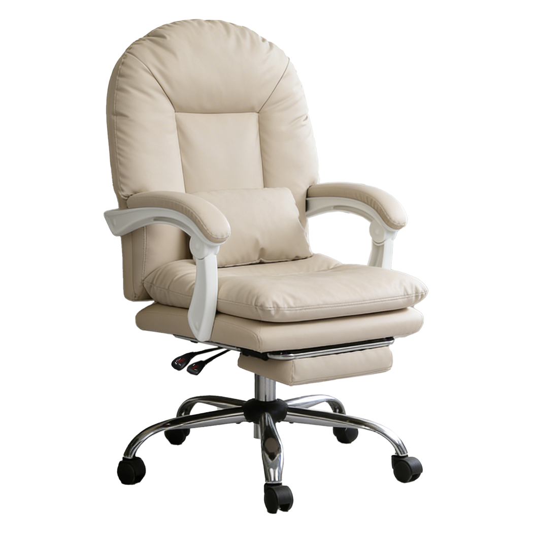 Levede Executive Office Chair Footrest PU Leather Tilt Gaming Work Seat Beige-2065254304113102856